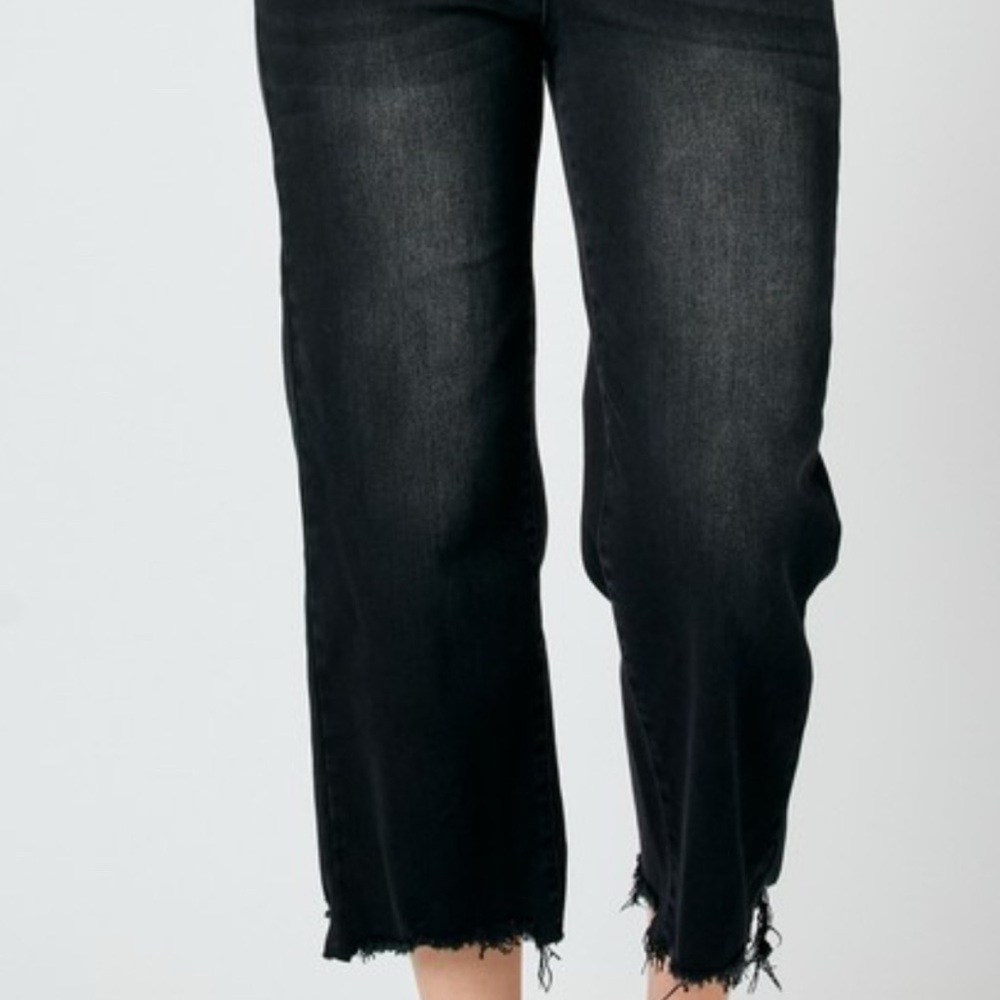 Judy Blue High Waist Black Raw Hem Crop Wide Women's Capris